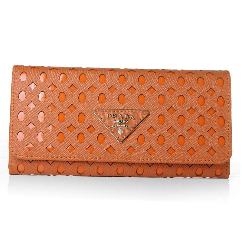 Knockoff Prada Real Leather Wallet 1141 orange